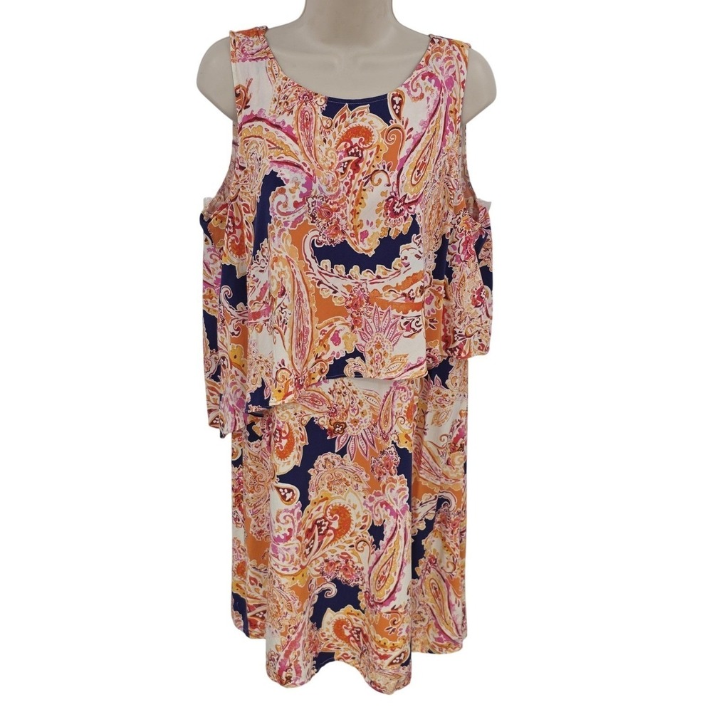 J Jill Dress Women L Multicolor Paisley Cold Shoulder Layered Boho Sundress